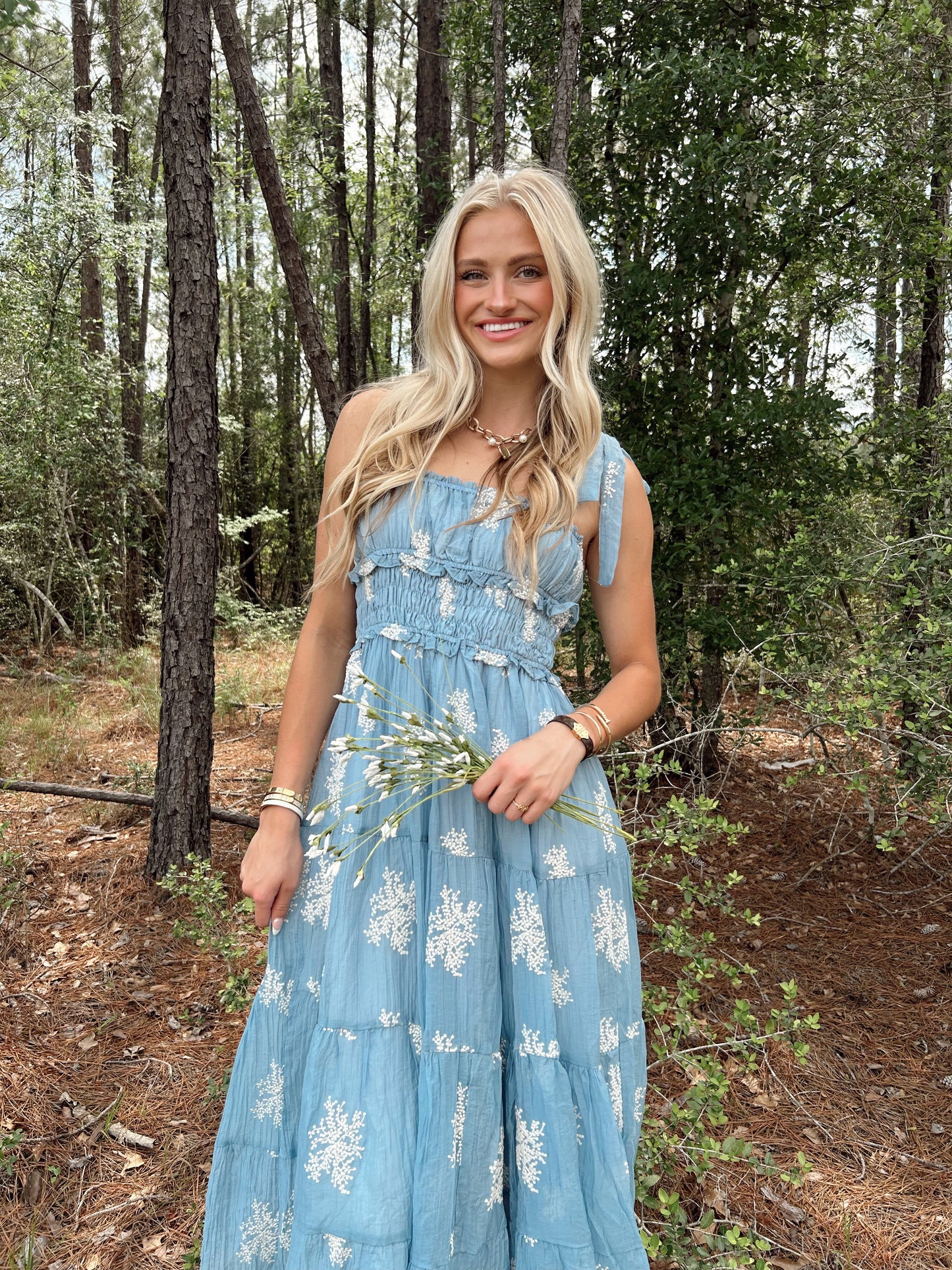 Embroidered Tiered Maxi Dress