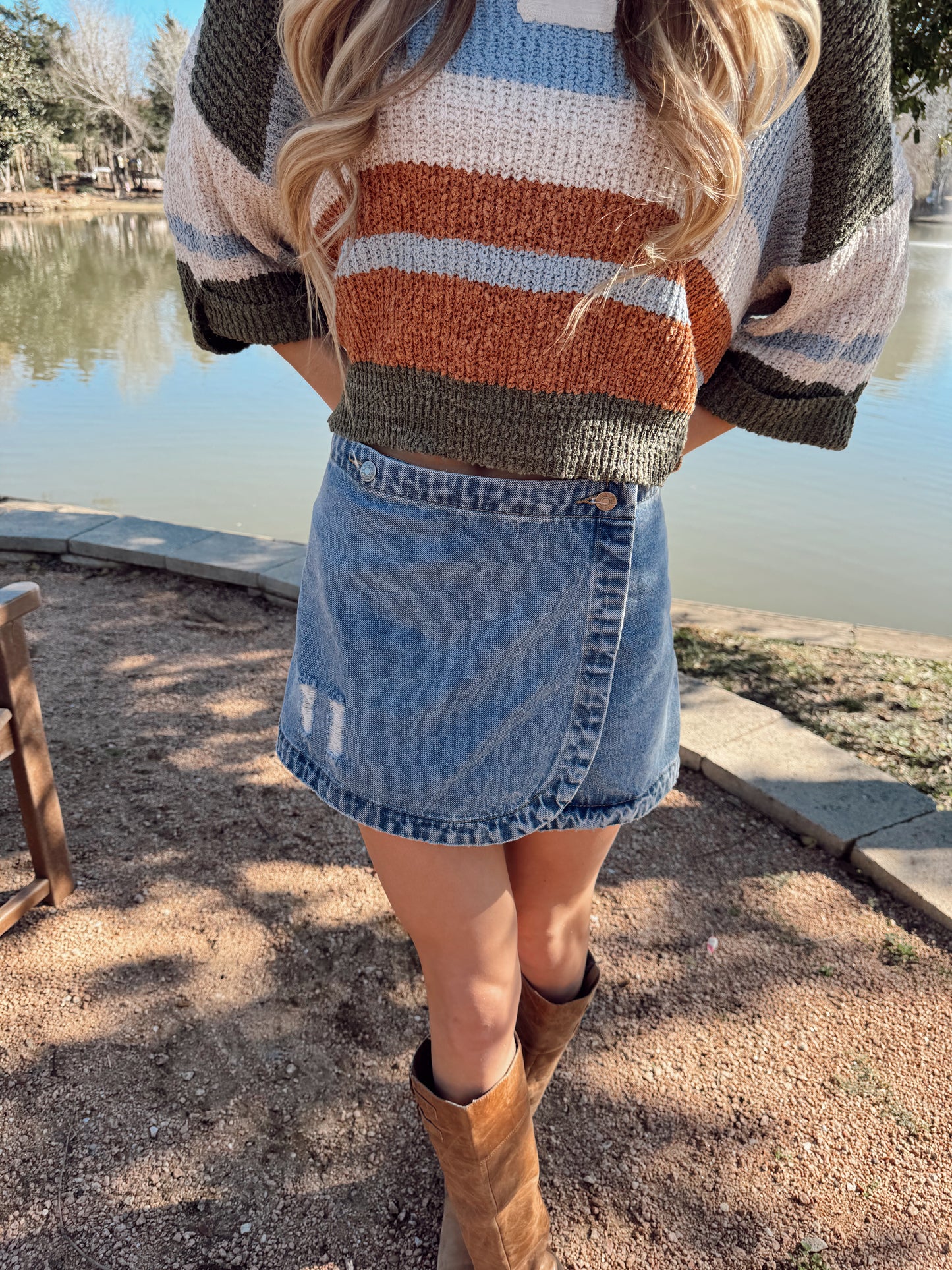 Stone Washed Wrap Mini Skirt