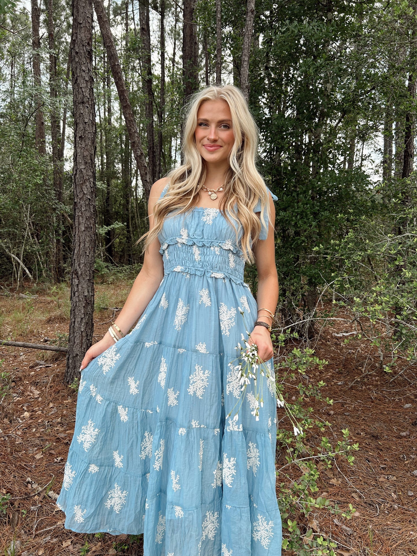 Embroidered Tiered Maxi Dress