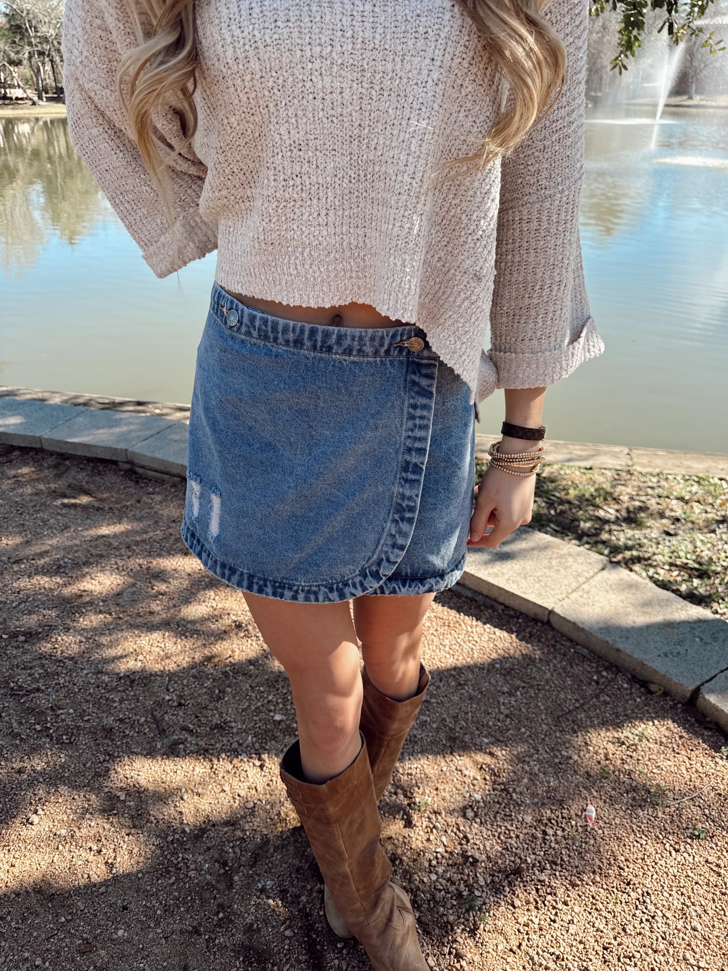 Stone Washed Wrap Mini Skirt