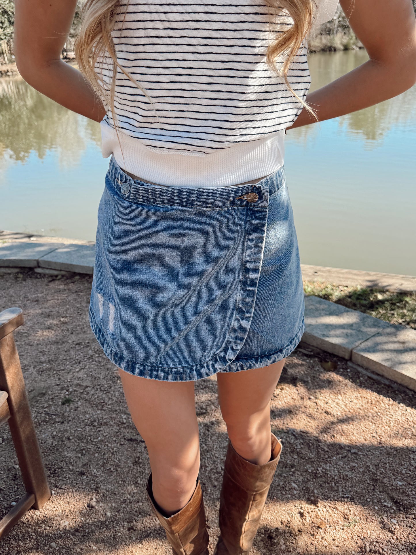 Stone Washed Wrap Mini Skirt