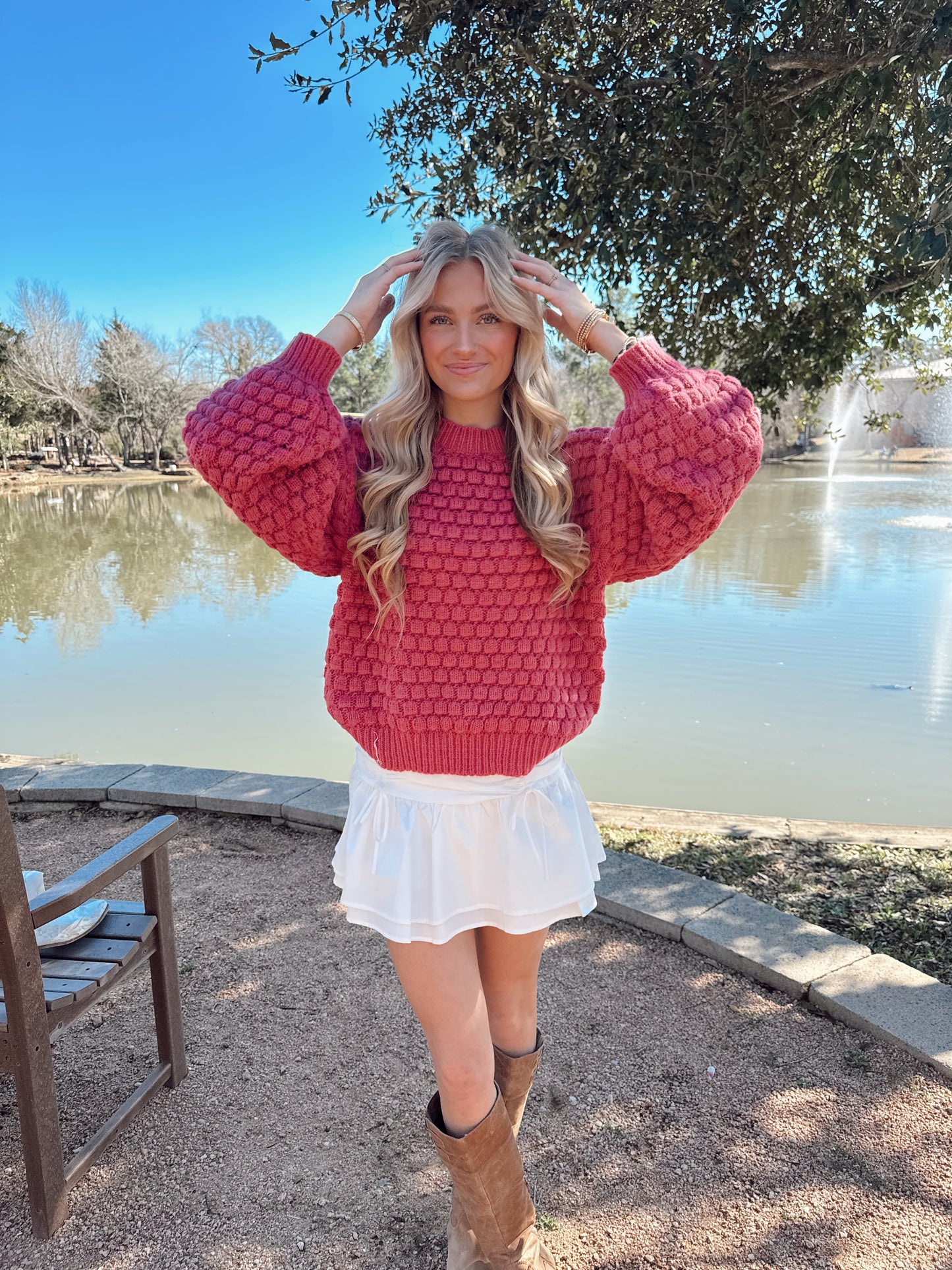 Textured Balloon Sleeve Sweater Top