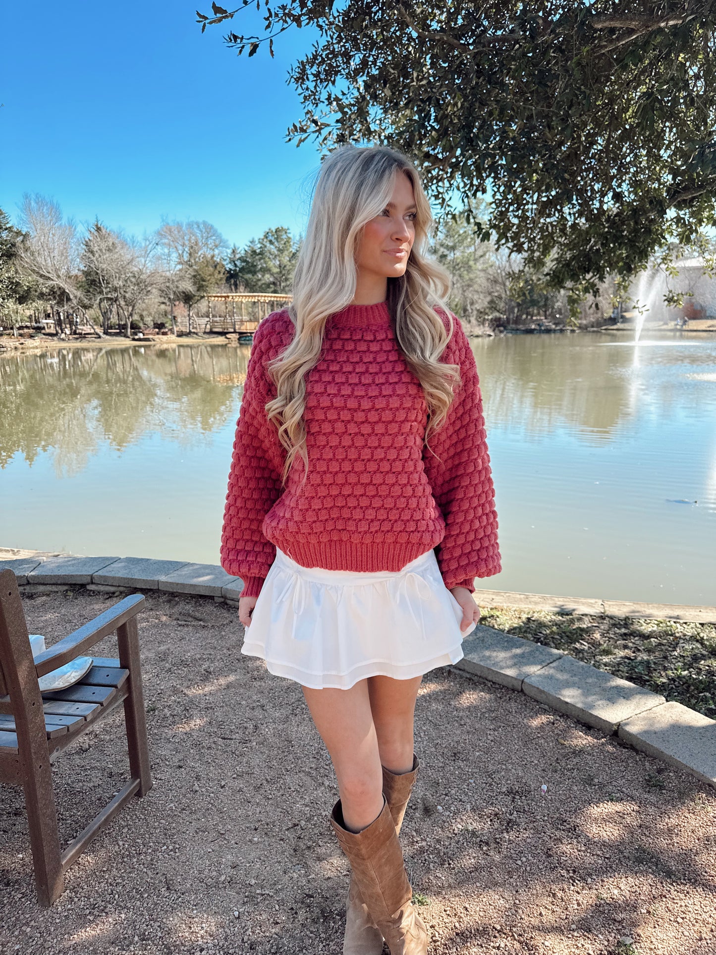 Textured Balloon Sleeve Sweater Top
