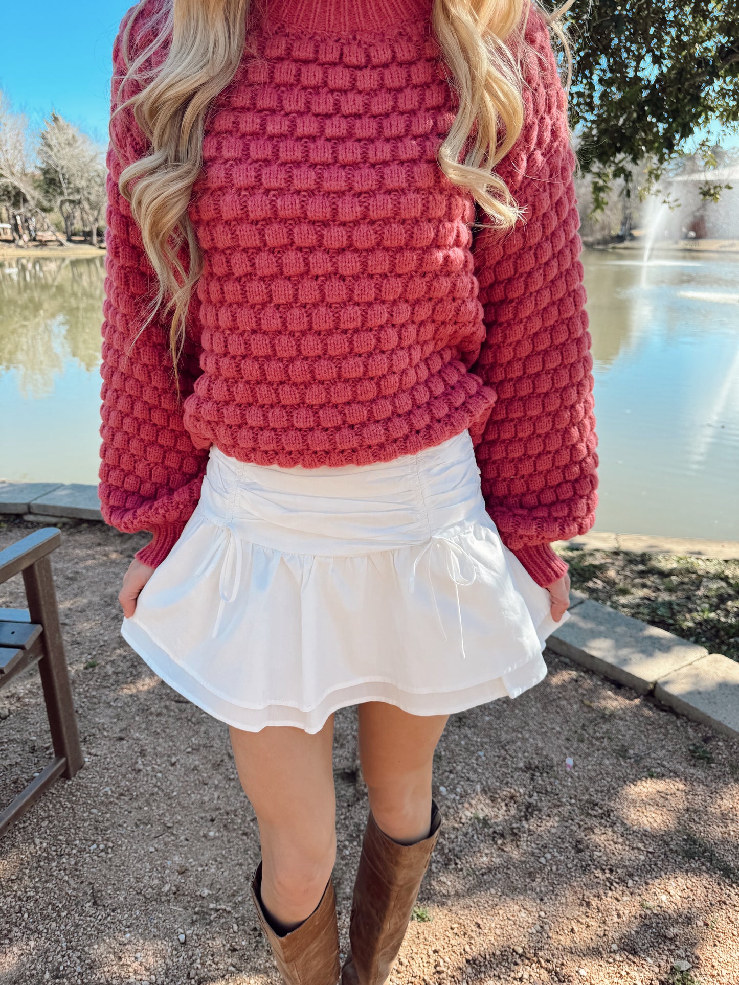 Textured Balloon Sleeve Sweater Top
