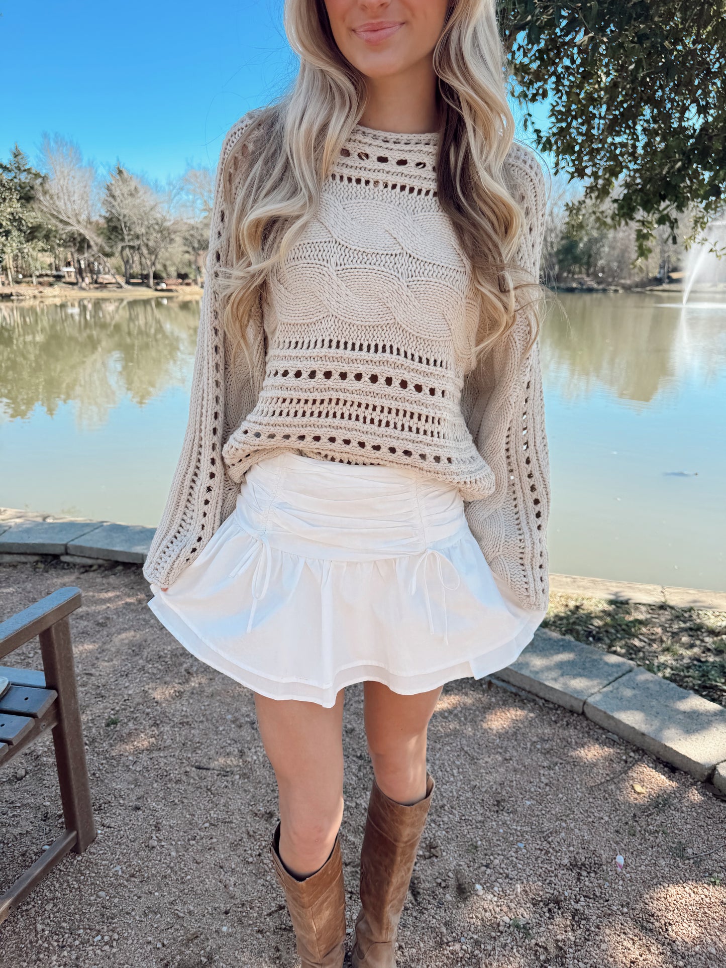 Hollowed Cable Knit Crop Sweater