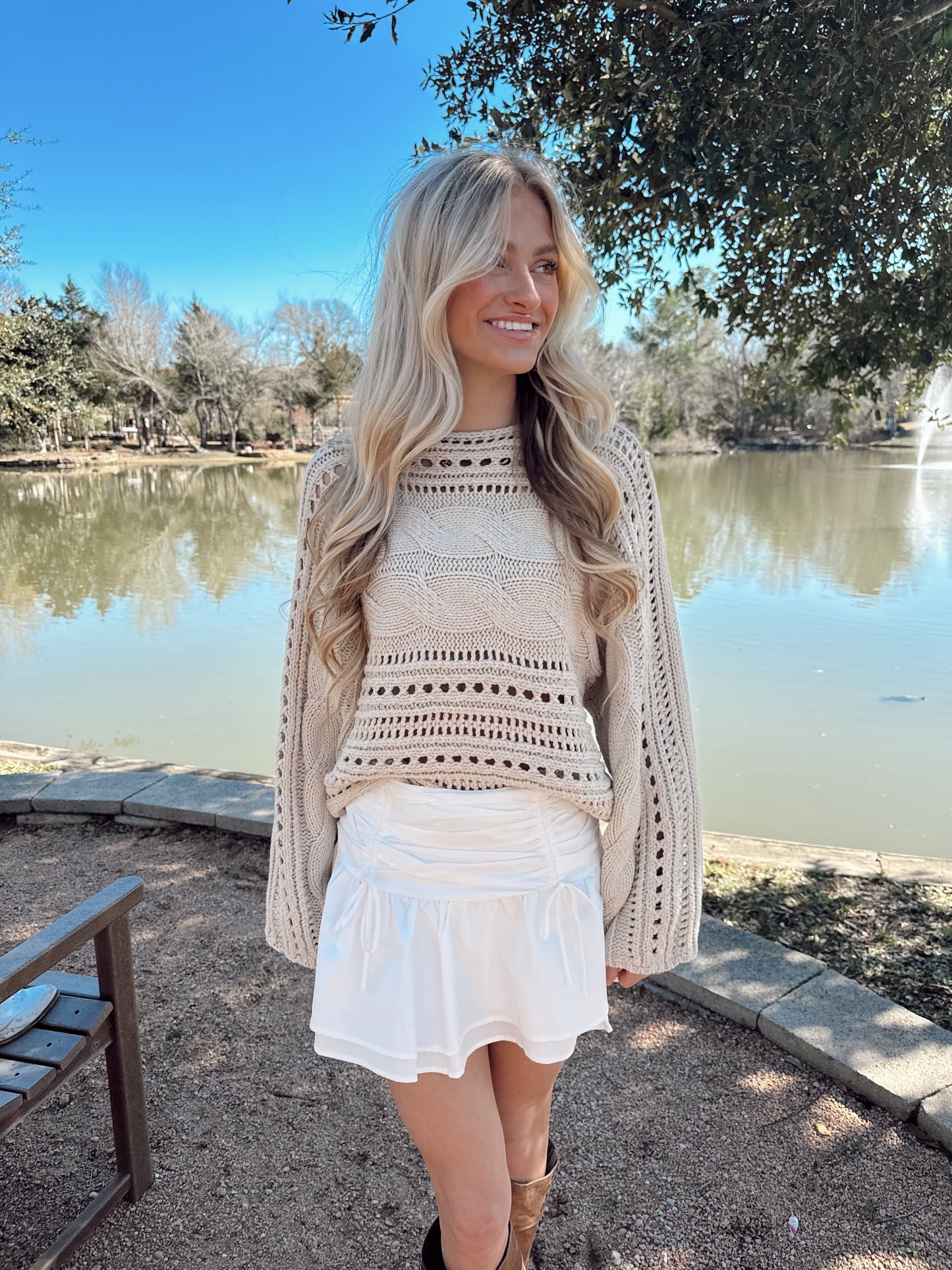 Hollowed Cable Knit Crop Sweater