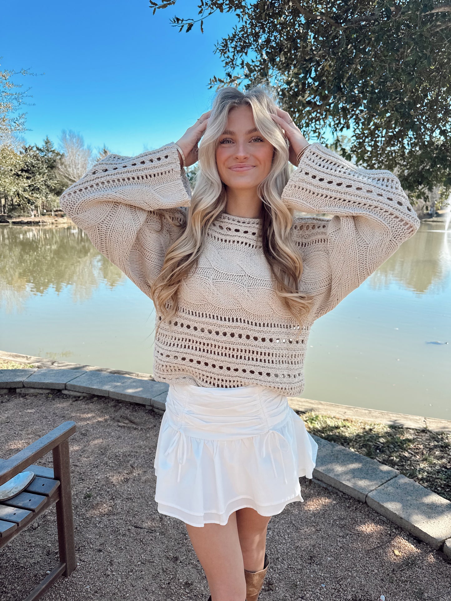 Hollowed Cable Knit Crop Sweater