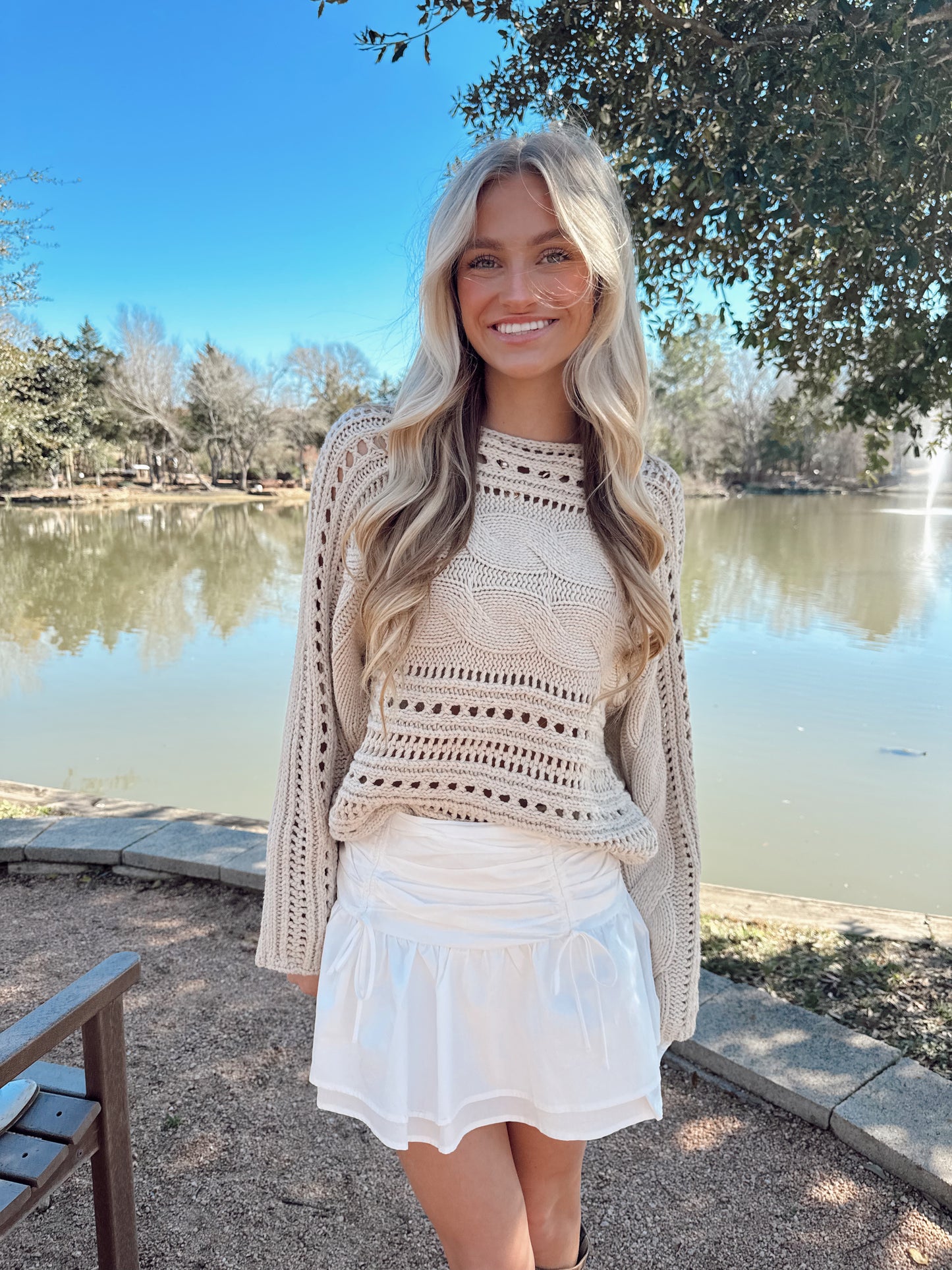 Hollowed Cable Knit Crop Sweater