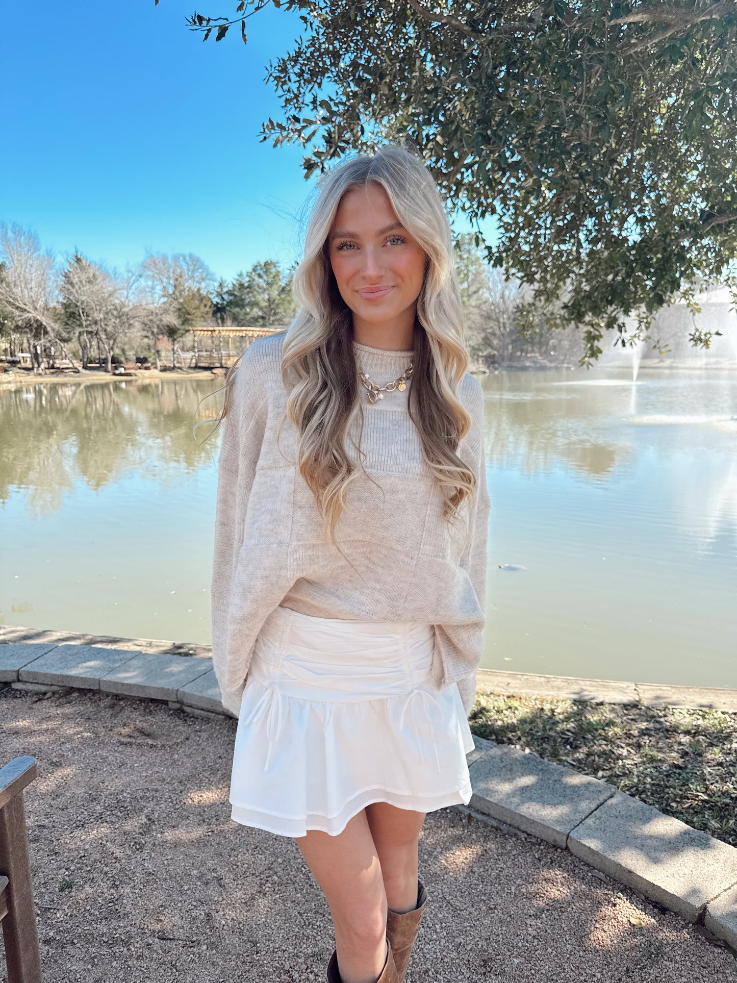 Checker Mock Neck Sweater Top