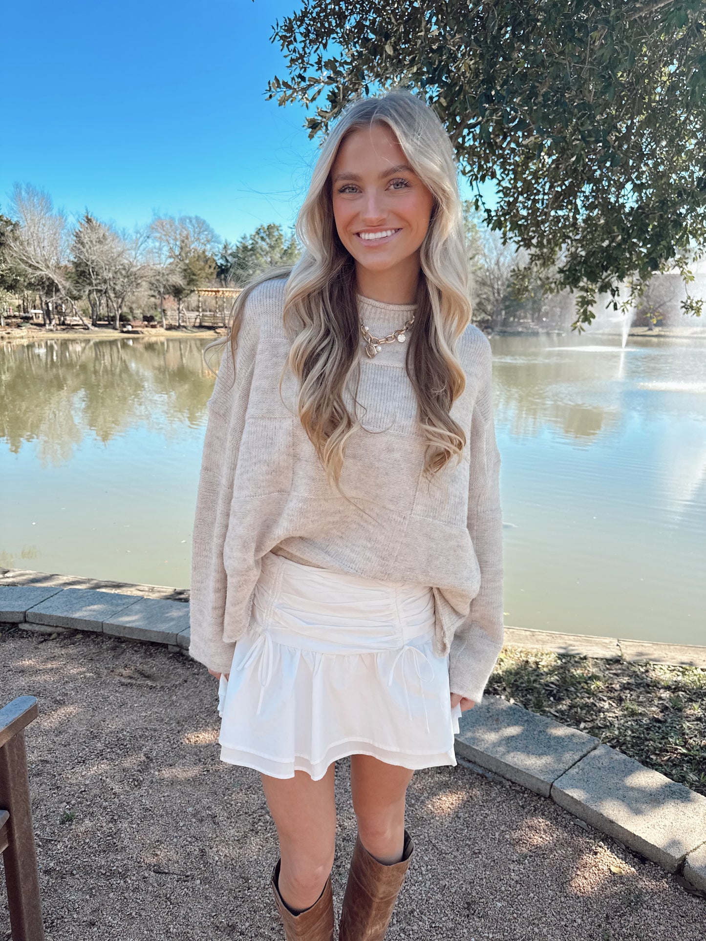Checker Mock Neck Sweater Top