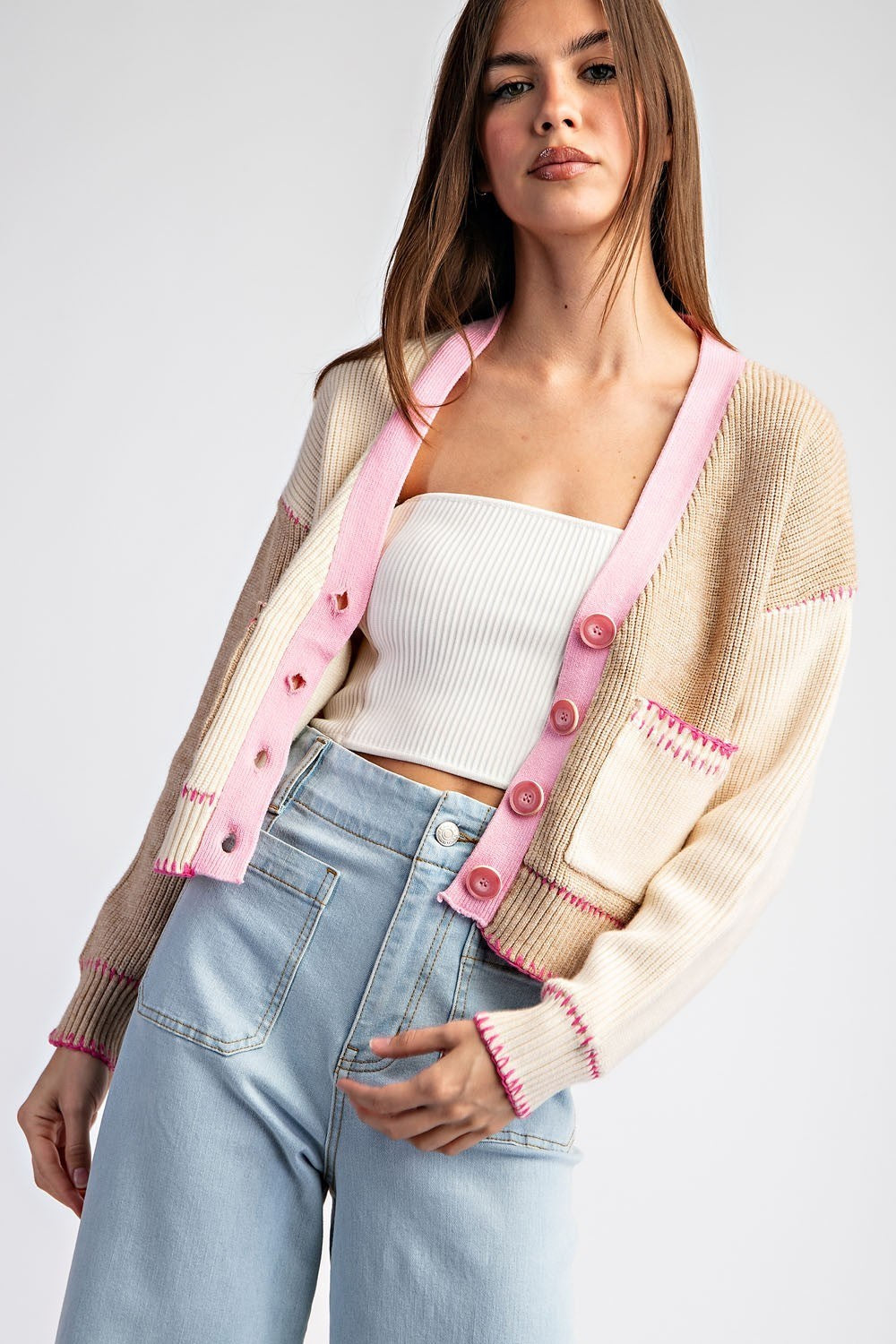 Colorblock Cropped Cardigan