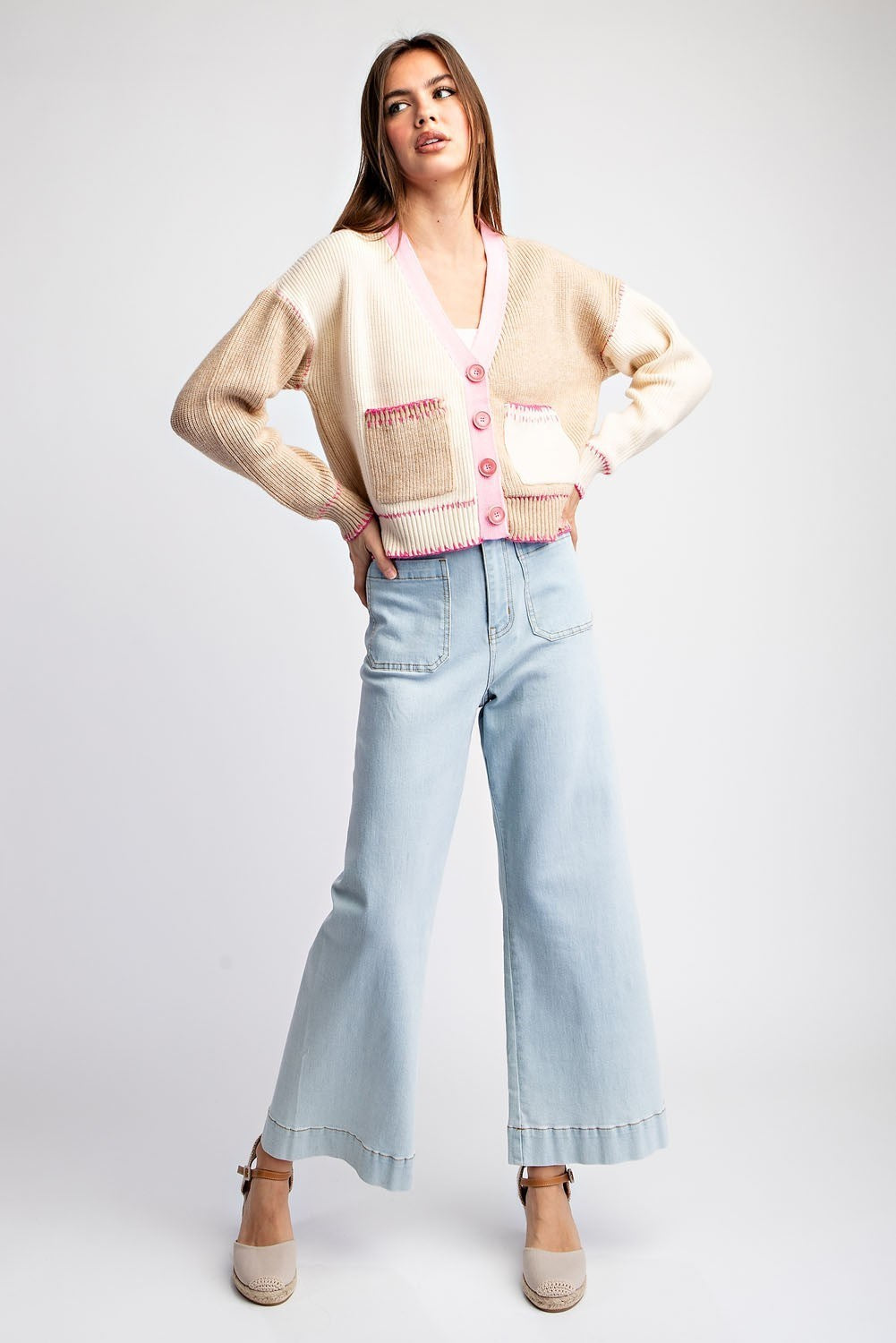Colorblock Cropped Cardigan