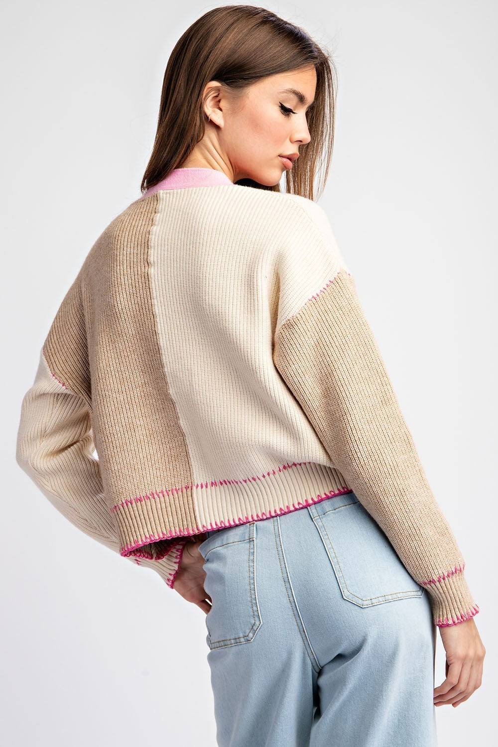 Colorblock Cropped Cardigan
