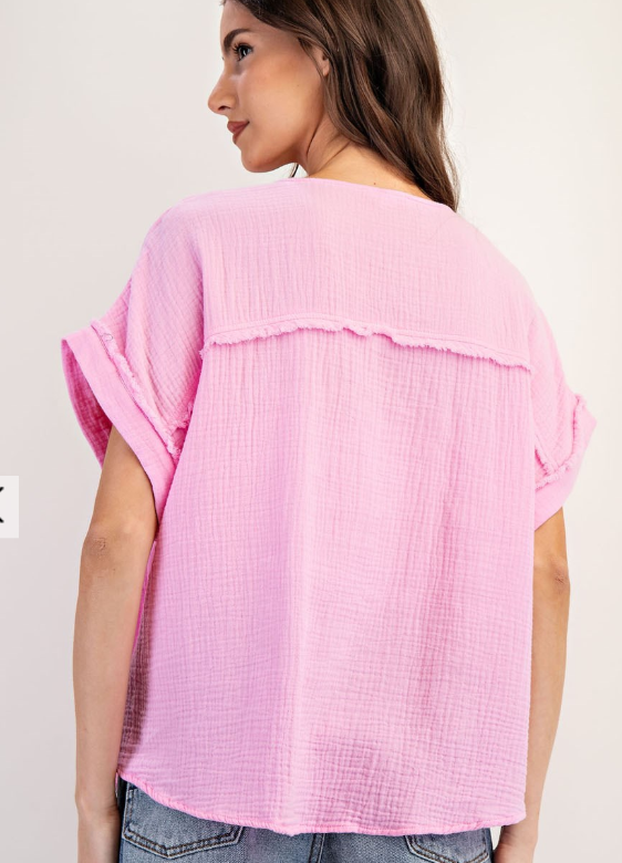 Soft Washed Cotton Gauze Short Sleeve Top