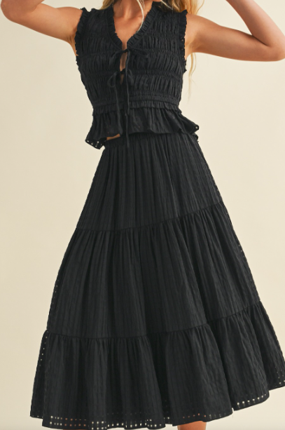 Tie Closure Smocked Ruffle Sleeveless Top