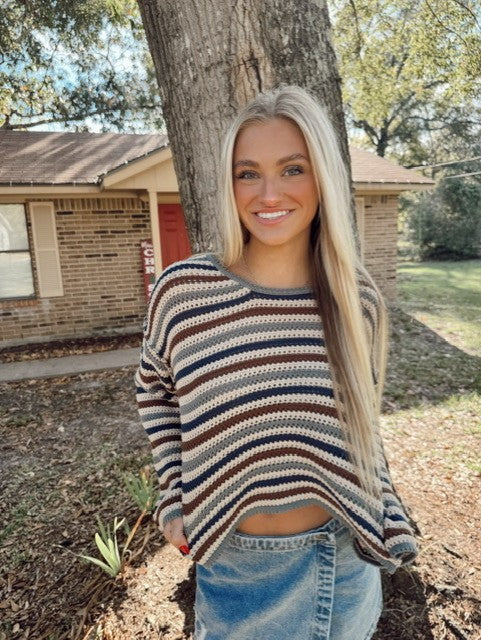 Striped Crochet Knit Sweater