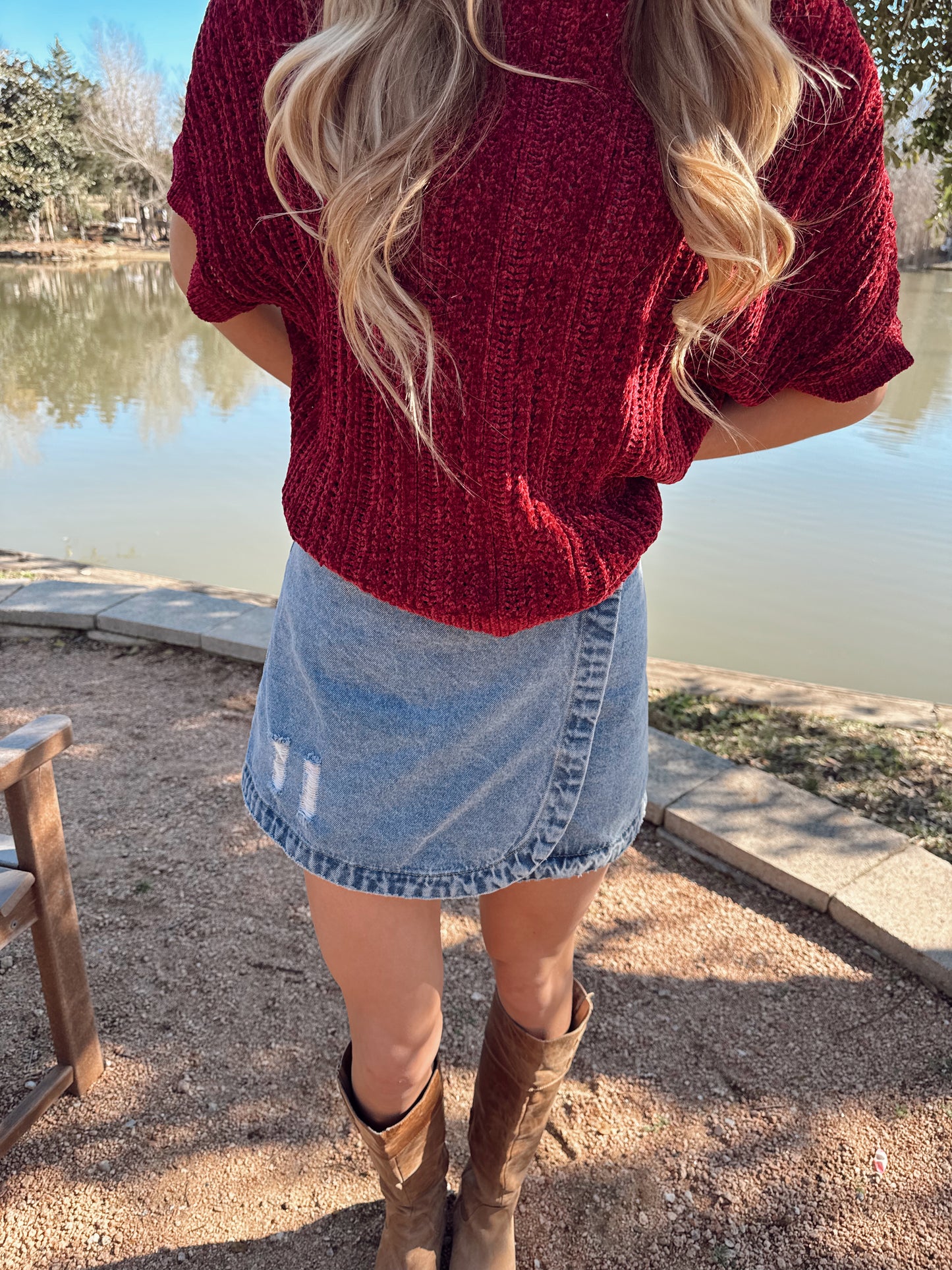 Stone Washed Wrap Mini Skirt