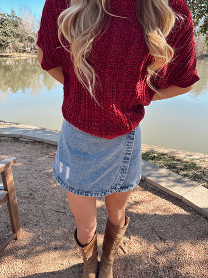 Stone Washed Wrap Mini Skirt