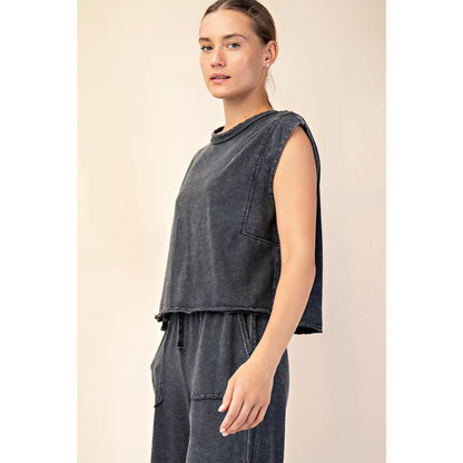 MINERAL WASHED CROPPED WIDE LEG PANT