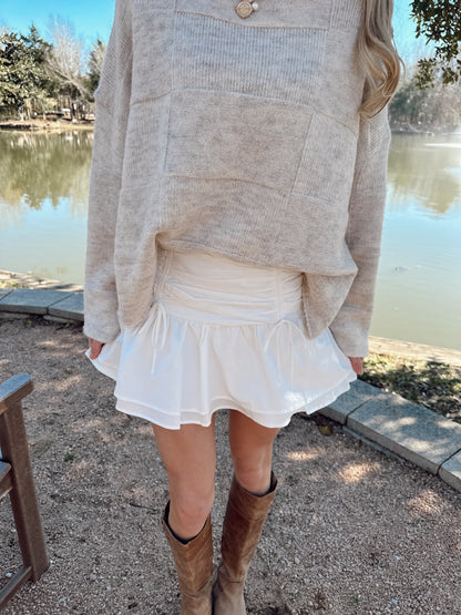 Ribbon Tie Ruched Skort