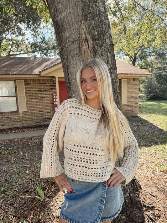 Hollowed Cable Knit Crop Sweater