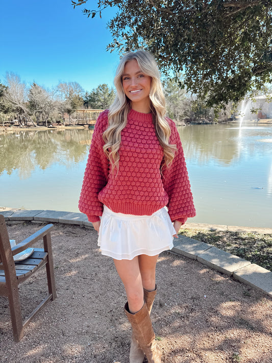 Textured Balloon Sleeve Sweater Top