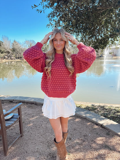 Textured Balloon Sleeve Sweater Top