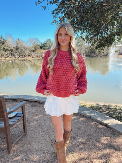 Textured Balloon Sleeve Sweater Top