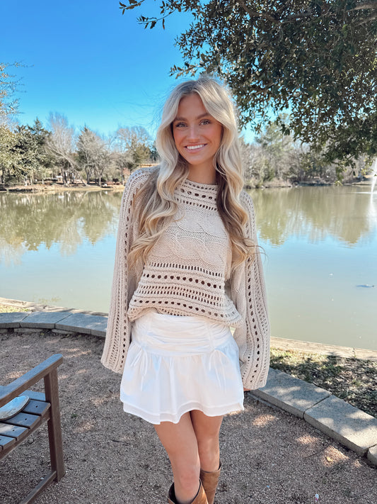 Hollowed Cable Knit Crop Sweater