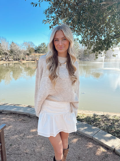 Checker Mock Neck Sweater Top