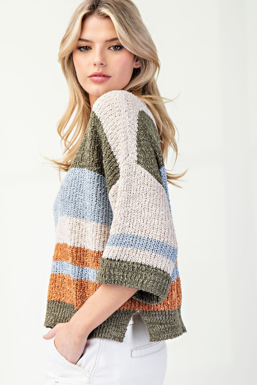 Striped Notched Collar Top