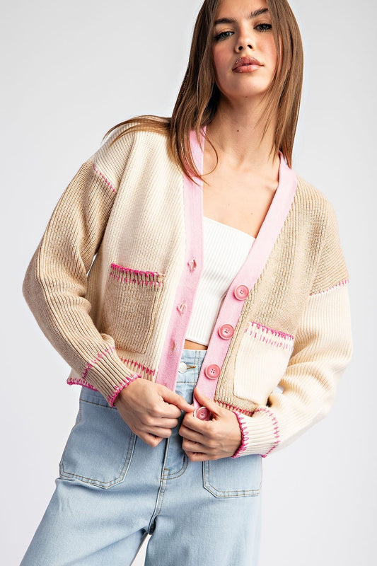 Colorblock Cropped Cardigan