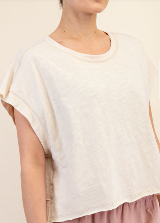 Cotton Slub Open Top in Sand Beige