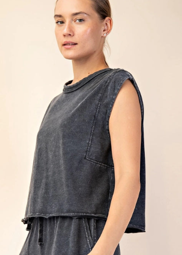 Mineral Washed Cropped Sleeveless Tank
