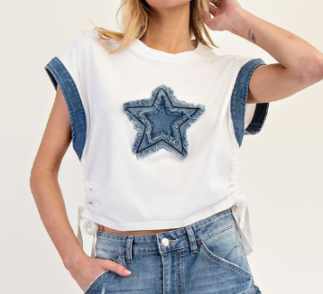 Denim Star Side Drawstring Top