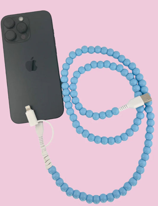 2 in 1 Beaded USB Charger - Light Blue