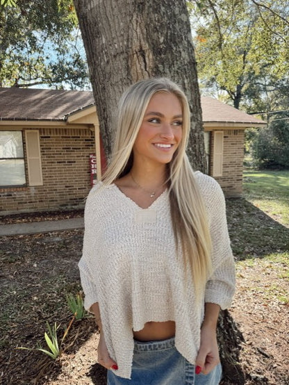 Textured V-Neck Sweater Top