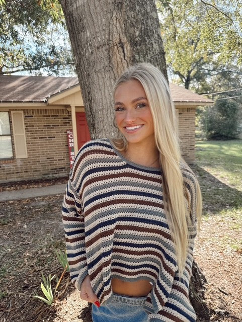 Striped Crochet Knit Sweater