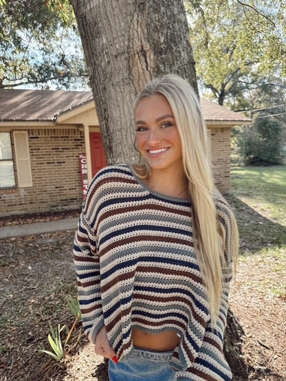 Striped Crochet Knit Sweater